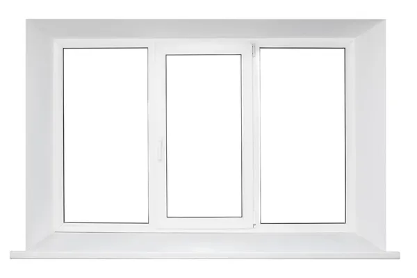 Witte kunststof triple deur venster knipsel op witte achtergrond. — Stockfoto