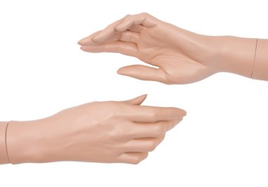 Hands of plastic mannequin isolated on white clipart