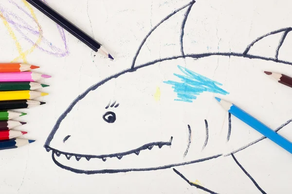 Child's drawing a shark — Stock Photo, Image
