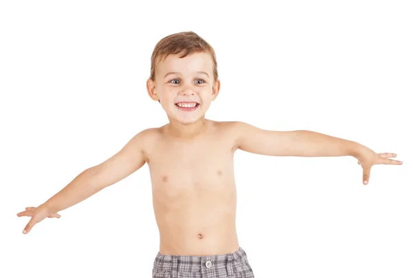 Porträt eines glücklichen kleinen Jungen, isoliert auf weiß — Stockfoto