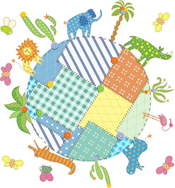 Cartão de bebê com animais e plantas na Terra — Vetor de Stock