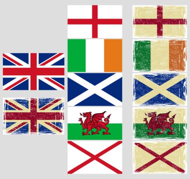 Great Britain flags. Grunge effect can be cleaned easily. clipart