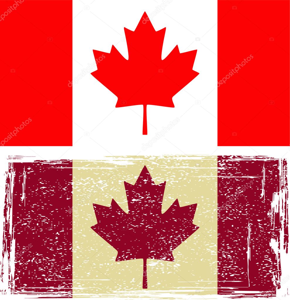 Canadian flags. Grunge effect can be cleaned easily.