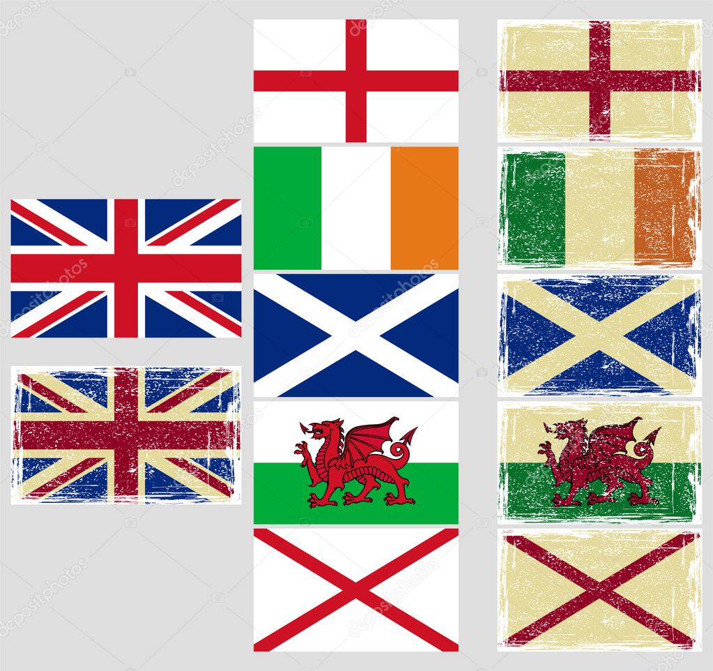 Great Britain flags. Grunge effect can be cleaned easily.
