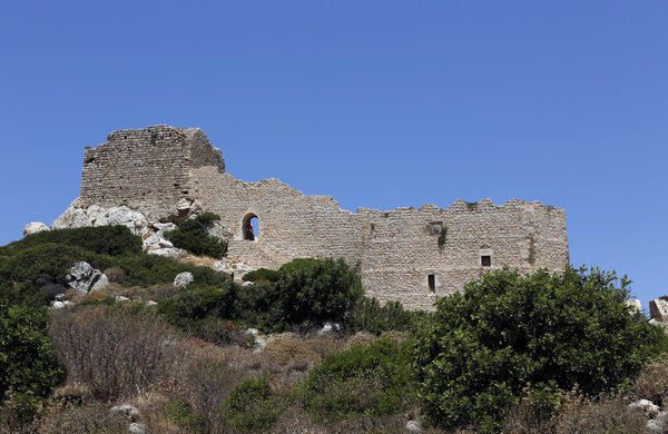 The walls of Kritinia Castle, Rhodes, Greece, Europe