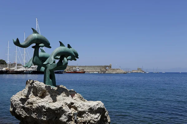 Dolphin statue, Rhodes, Greece — Stockfoto