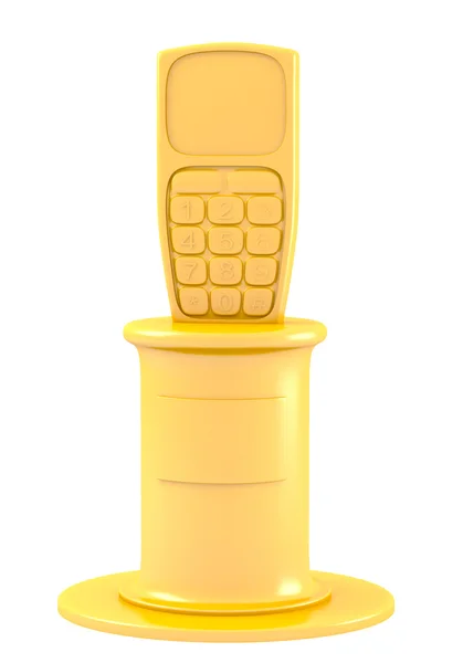 Téléphone portable sur socle doré — Photo