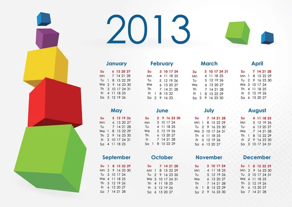 Calendario 2013-cubi — Vettoriale Stock