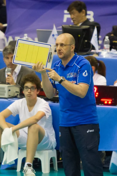 stock image FLORENCE, ITALY - MAY 19: Italian Coach Mauro Berruto during a World League match between Italy and France at Mandela Forum, Florence, Italy on May 19 2012