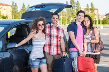 Four Friends Ready to Leave For Vacation clipart