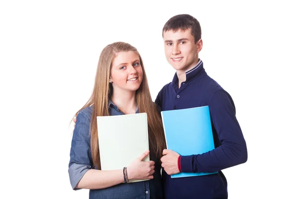 Paar Teenager-Studenten auf weiß — Stockfoto