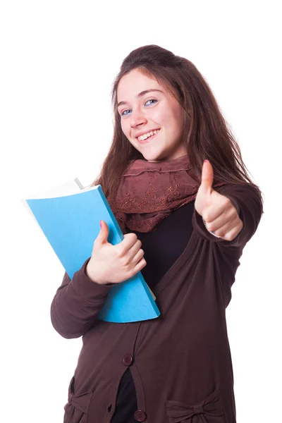 Happy Young Girl with Thumb Up — Stock Photo, Image