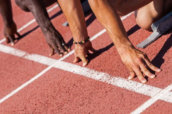 Two Track and Field Athletes before the Race Start — Stock Photo, Image