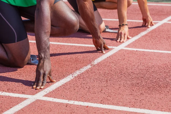 Two Track and Field Athletes before the Race Start — Stock Photo, Image