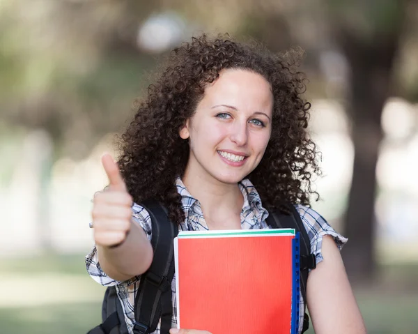 Young Beautiful Female Student with Thumb Up — Stock Photo, Image
