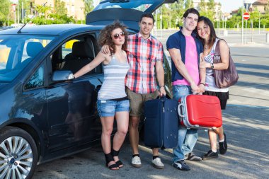 Four Friends Ready to Leave For Vacation clipart