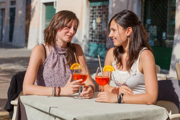 Two Young Women with a Cold Drink — Stock Photo, Image