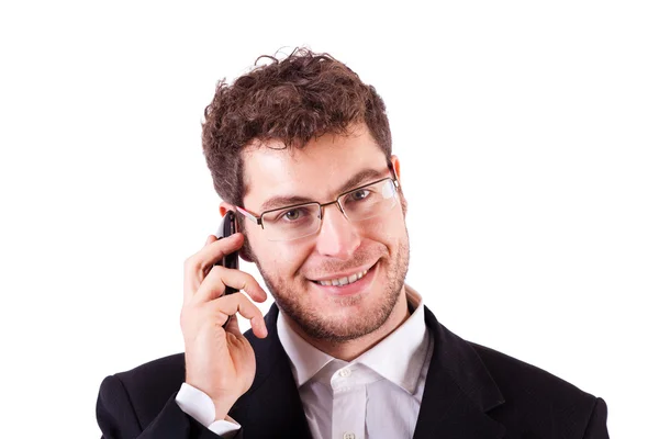 Jovem Empresário com Smartphone em Branco — Fotografia de Stock