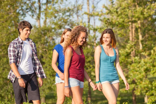 Grupo de Adolescentes Caminhando ao Ar Livre — Fotografia de Stock