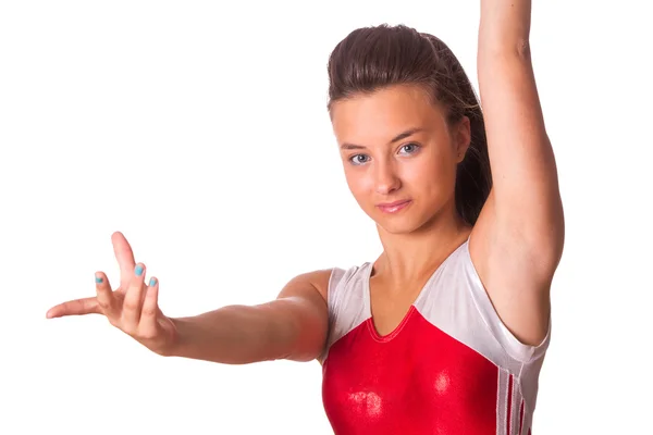 Ung kvinnlig gymnast på vit — Stockfoto