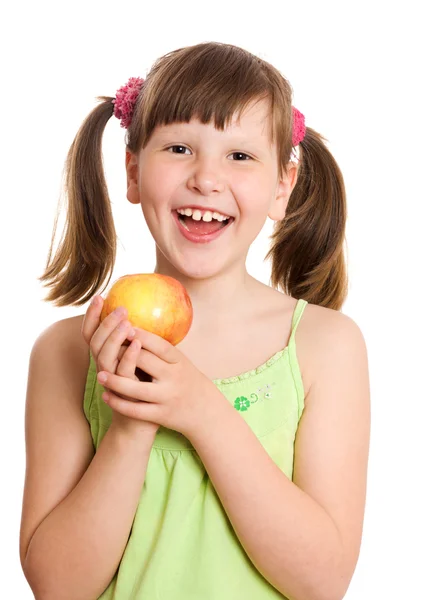 Chica sosteniendo manzana — Foto de Stock