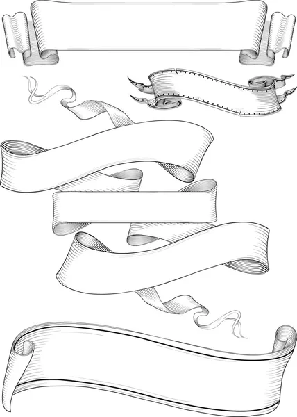 Bannières ruban style gravure . — Image vectorielle