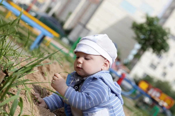 Child touching grass — Stock Photo, Image