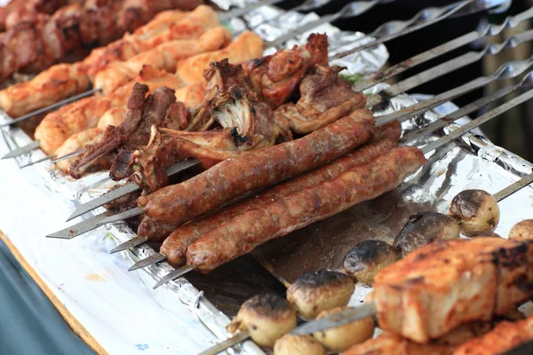 Grilled sausage on barbecue — Stock Photo, Image