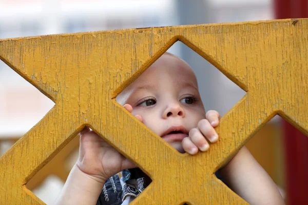 Criança atrás da cerca — Fotografia de Stock