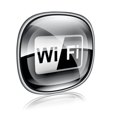 WI-FI icon black glass, isolated on white background clipart