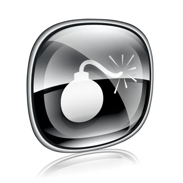 Bomb icon black glass, isolated on white background. — Stock Photo, Image