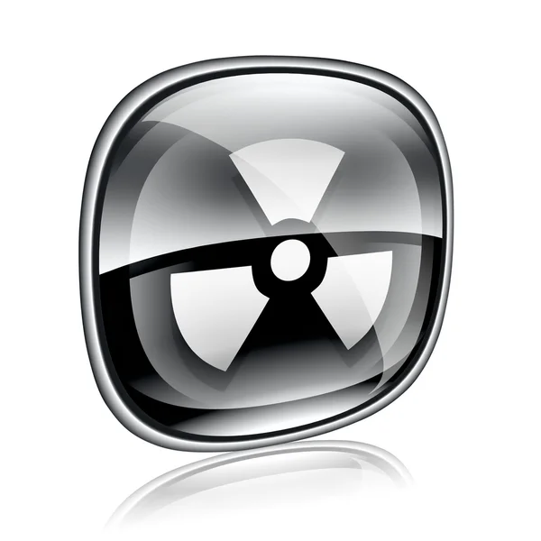 Radioaktives Symbol schwarzes Glas, isoliert auf weißem Hintergrund. — Stockfoto