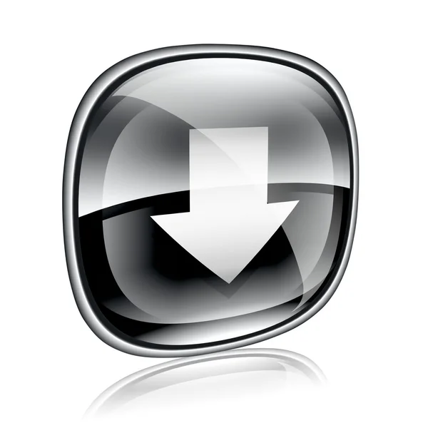 Download-Symbol schwarzes Glas, isoliert auf weißem Hintergrund. — Stockfoto