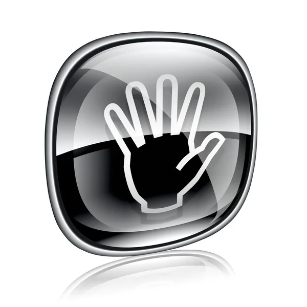 Mão ícone de vidro preto, isolado no fundo branco . — Fotografia de Stock