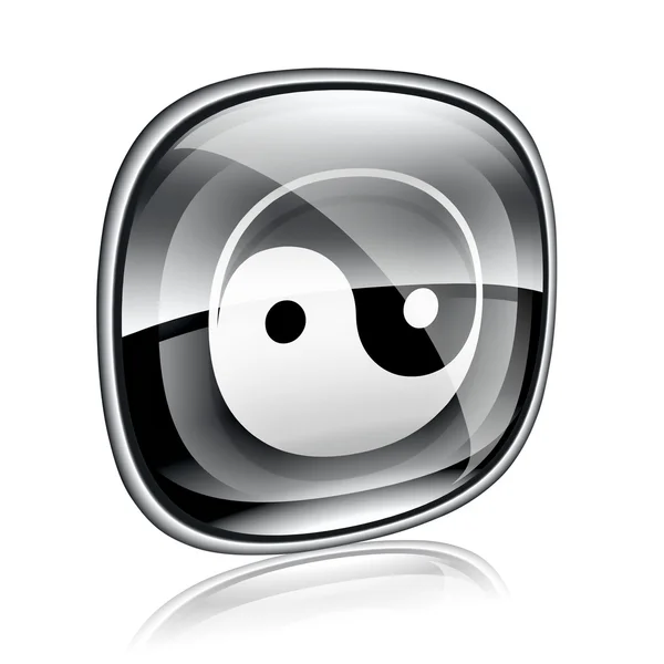 Yin yang símbolo ícone de vidro preto, isolado no fundo branco . — Fotografia de Stock