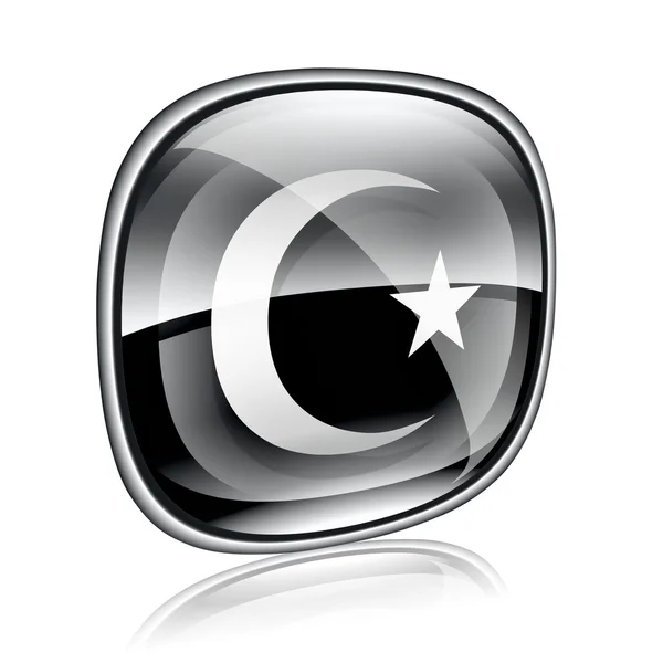 Maan en ster pictogram zwart glas, geïsoleerd op witte achtergrond. — Stockfoto