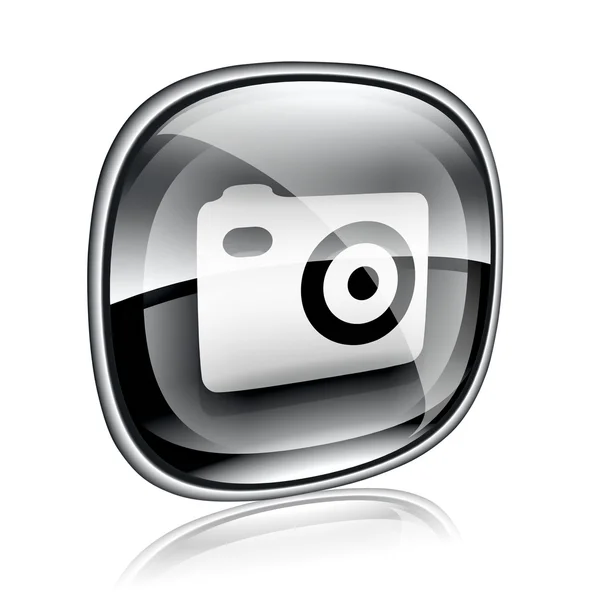 Fotoaparát ikona černé sklo, izolovaných na bílém pozadí — Stock fotografie