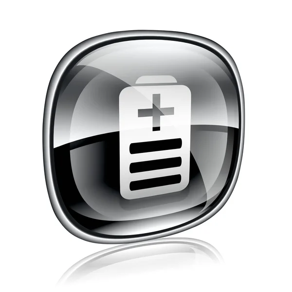 Batterij pictogram zwart glas, geïsoleerd op witte achtergrond — Stockfoto