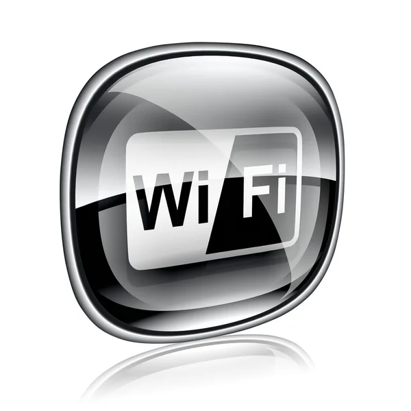 Wi-fi icon schwarzes Glas, isoliert auf weißem Hintergrund — Stockfoto