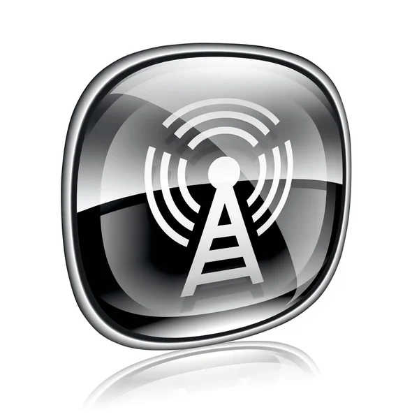 Wi-fi Tower icon schwarzes Glas, isoliert auf weißem Hintergrund — Stockfoto