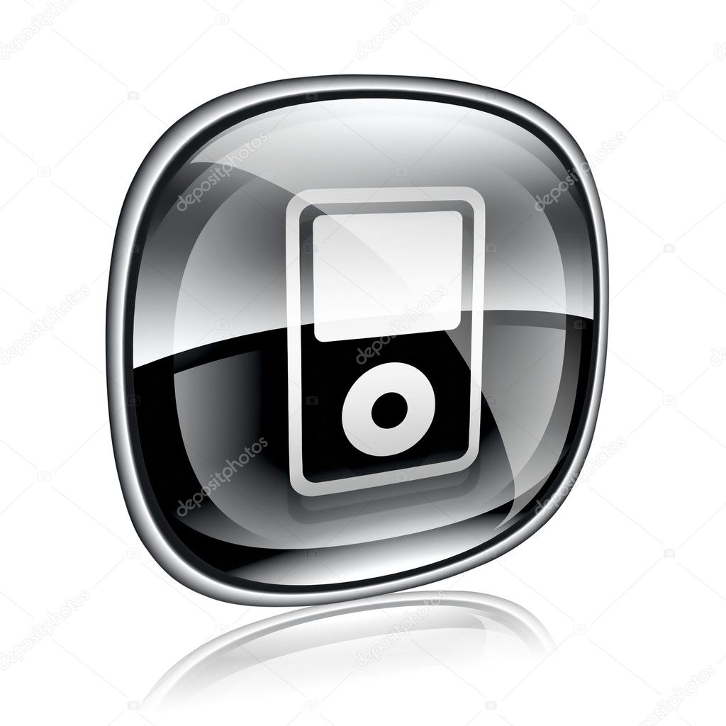 Mp3 player black glass, isolated on white background