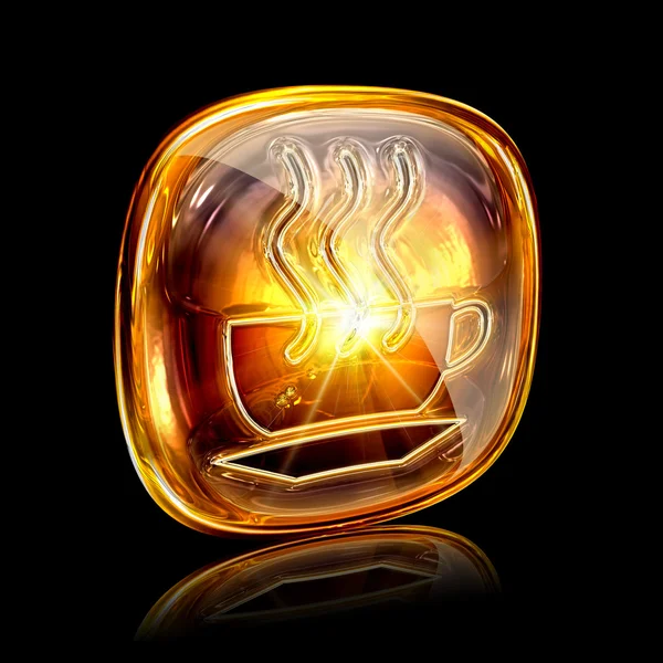 Kahve Kupası simgesi amber, siyah arka plan üzerine izole — Stok fotoğraf