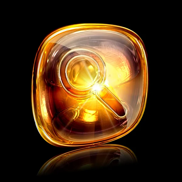 Magnifier icon amber, isolated on black background — Stock Photo, Image