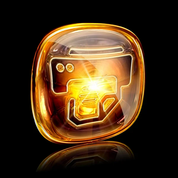 Printer icon amber, isolated on black background. — Stock Photo, Image
