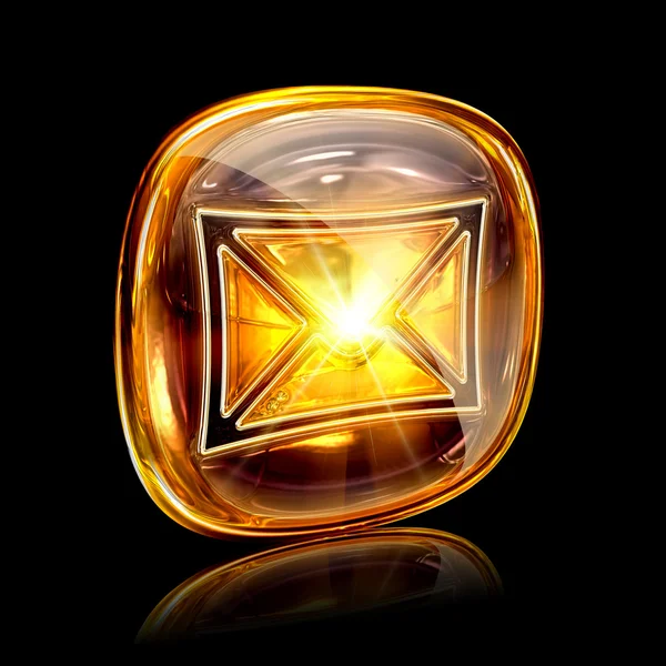 Envelope icon amber, isolated on black background — Stock Photo, Image