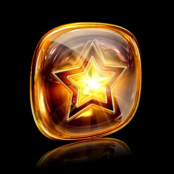 Star icon amber, isolated on black background — Stock Photo, Image