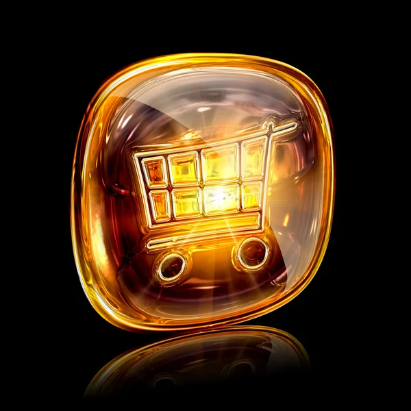 Shopping cart ikonen amber, isolerad på svart bakgrund — Stockfoto