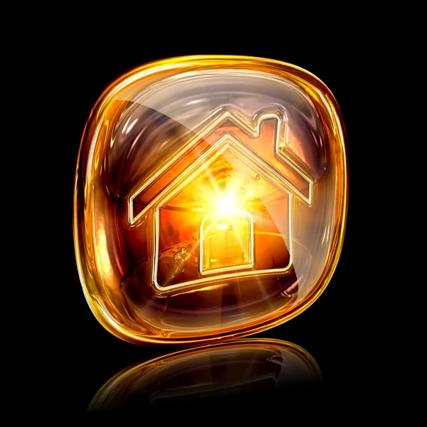 Ház ikon amber, elszigetelt fekete háttér — Stock Fotó