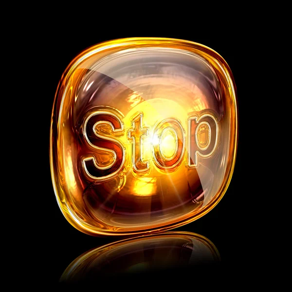 Stop icon amber, isolated on black background — Stock Photo, Image