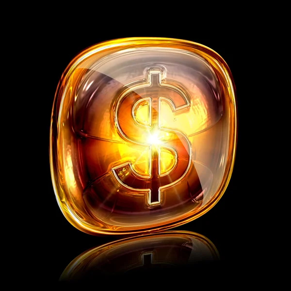 Dollar icon amber, isolated on black background. — Stock Photo, Image